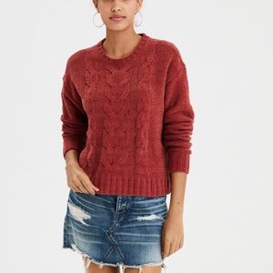 american eagle cable knit sweater in rust